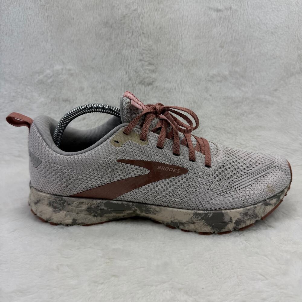 Brooks Revel 5 Womens Running Shoes Gray Rose Gold Size 11 Neutral Sneakers